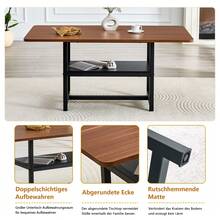 Rectangle Dining Table Industrial Style Walnut Finish, Seats 4-6 People, With Shelf And Black Metal - 黑胡桃木 - 查看 8