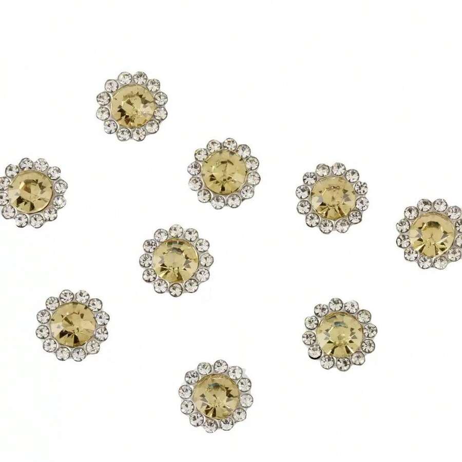 Chaton Flor Strass 10mm Metal – Kit 40g Aproximadamente 100 Unidades, Artesanato, Decoração, aplique - Dourado Claro 10mm-33 - Visão 1