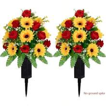 Flores Artificiais para Cemitério, Buquê Memorial para Cemitério, Flores Artificiais para Decoração de Cemitério, Arranjo Floral Resistente ao Desbotamento para Uso Externo, Adequado para Lápides, Pedras Tumulares e Cemitérios, Flores para Cemitério, Decoração de Cemitério - Multicolorido - Visão 8