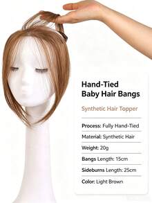 Synthetic Natural Topper Hair Straight Wig Hand Crochet Lace Base Topper Black Brown Hair Natural Black Synthetic Top Forehead Invisible Seamless Lace Net Natural Invisible Coverage For Gray Hair, With Hair Band And Hair Accessories - Multicolor - View 8