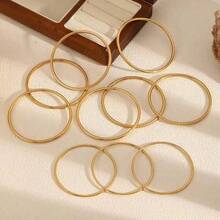 Pulsera de mujer de acero inoxidable chapada en oro de imitación de 18K, pulsera básica minimalista de lujo y moda, joyería resistente al agua - Dorado - Ver 6