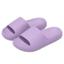 Pantuflas de suela gruesa tipo nube para mujer, sandalias cómodas de EVA con punta abierta, chanclas antideslizantes para interiores, hogar, exteriores y playa - Morado - Ver 9