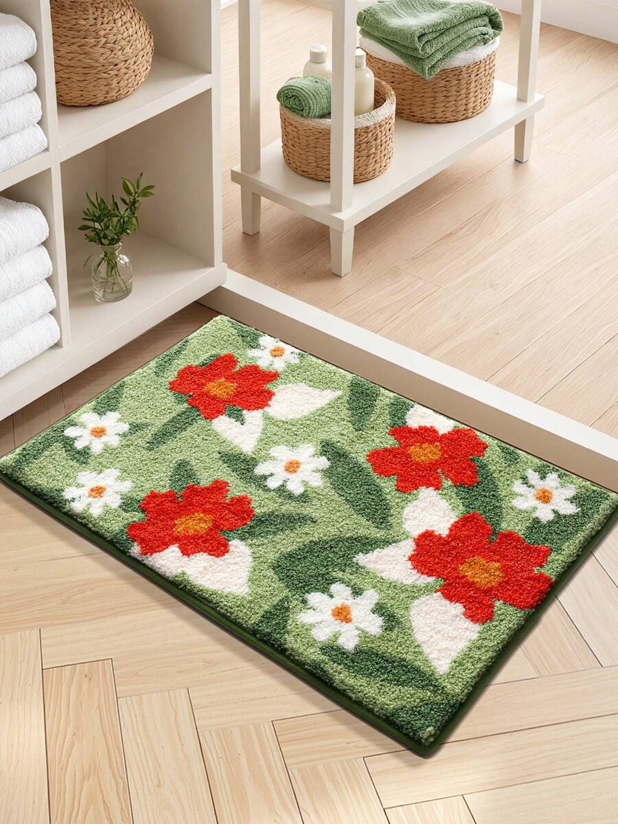 DAJIANG 1PC Bathroom Mats Rugs Flocking Fluffy Comfortable Underfoot Flower Shaped Bath Mat,TPR Backing Non-Slip Kitchen,Outdoor, Indoor, Runner Corridor, Bedroom, Living Room, Beside Throw Rugs Machine Washable Rugs Easy Cleanfor Bedroom Bathroom Decor