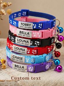 Collier pour chat personnalisé avec motif empreinte de patte, en nylon, personnalisable avec le nom de l'animal de compagnie, les coordonnées, l'adresse, médaille anti-perte en acier inoxydable gravée, pour chats de petite et moyenne taille, ornemental, vintage, mignon, Cuties, pour les amoureux des animaux, cadeau de Noël - Multicolore - Voir 12