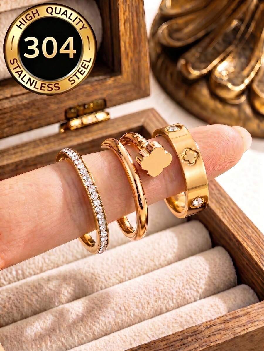 3pcs/Set Women's Rings, Long-Lasting Color, 18K Stainless Steel Fashion Elegant Rings For Summer, Size 6-10, Wedding Rings