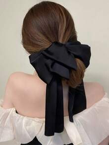 1 Solid Color Bow Hair Clip - Black - View 1