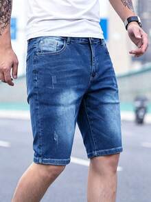 YANGCANREN Men's Fashion Versatile Denim Shorts - Blue - View 1