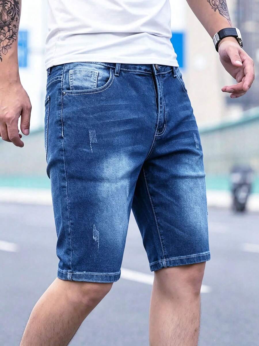 YANGCANREN Men's Fashion Versatile Denim Shorts - Blue - View 1