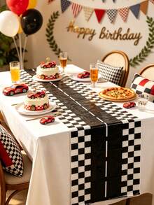 1pc 35*180cm Racing Track Table Runner, Black And White Racing PE Tablecloth, Racing Birthday Tablecloth, Car Theme Party Tablecloth, Horse Racing Theme Party Tablecloth, Racing Event Table Center Decoration, Racing Outdoor Party Disposable Table Runner, Boy Birthday Party Table Cover, Birthday Photo Props, Baby Shower Decoration, Kitchen Dining Table Decoration, Restaurant Cabinet Cover, Room Decoration, Home Decoration, Back To School Decoration, Halloween Decoration, Christmas Decoration, Birthday Gift, Party Favor - Racing Track - View 4