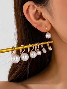 1 Pair Fashion Minimalist Faux Pearl Ear Clips, Multiple Sizes Available, Elegant Elegant Ear Dangle Ear Clips For Women, Versatile Ear Jewelry For Daily Casual, Party, Gathering And Banquet - Imitation Pearl Earrings - View 5