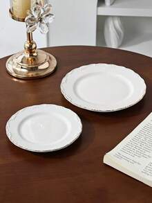 1pc/2pcs French Vintage Embossed Floral Ceramic Plate, Home Breakfast Bread Plate, Fruit Salad Plate, Dessert Cake Plate, Western Meal Plate, Steak Pasta Plate, Home Dinner Plate - Multicolor - View 11