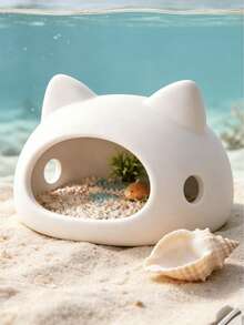 1pc White Cute Cat Shaped Fish Tank Hiding Cave, Aquarium Ornamental Fish Shelter, Cichlid Betta Shrimp Breeding House, Cartoon Aquarium Decor Ornament - View 4