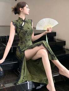 新中国風 高級感 チャイナドレスを改良する ワンンピース 2026年夏の新作女性 プリントのロングスカート - NN - チェックする 1