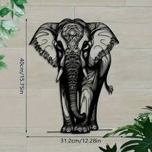 1 pieza Arte de pared de elefante de hierro hecho a mano con diseño floral bohemio, decoración del hogar de metal duradero, fácil de instalar - Negro - Ver 2