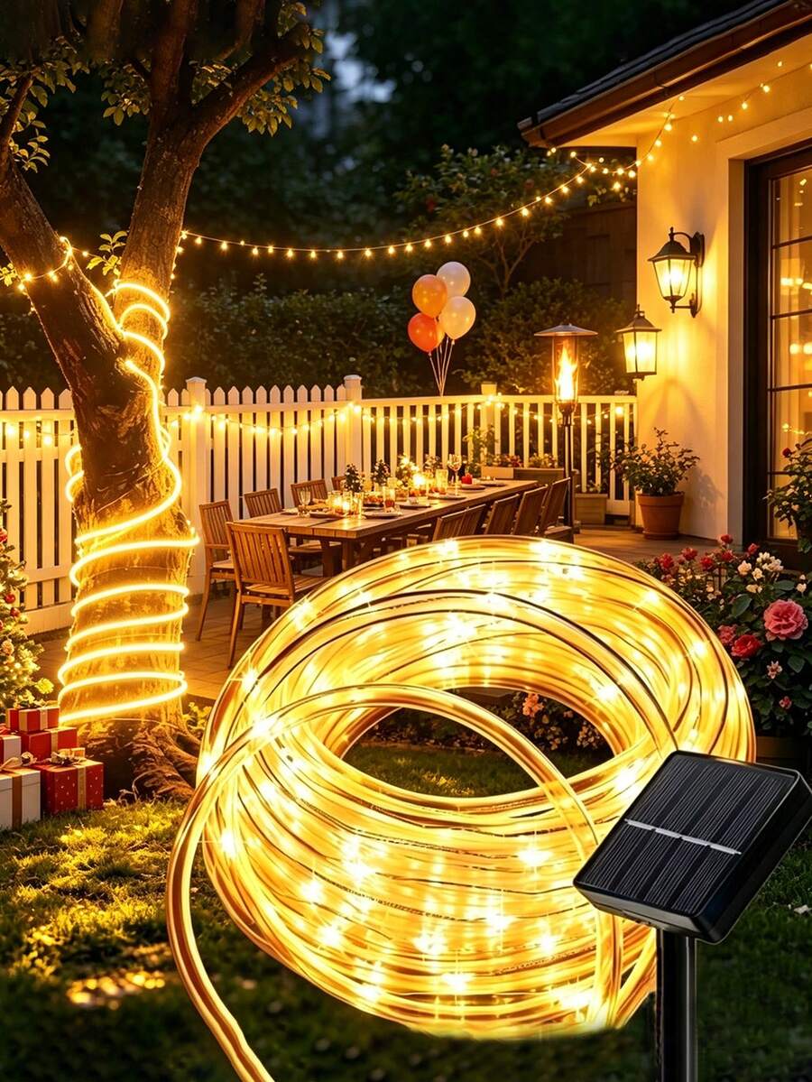 1pc Solar Tubular String Lights 50-300 LEDs 8 Lighting Modes Waterproof Outdoor Garden Tree Christmas Wedding Valentine's Day Party Decoration Lights