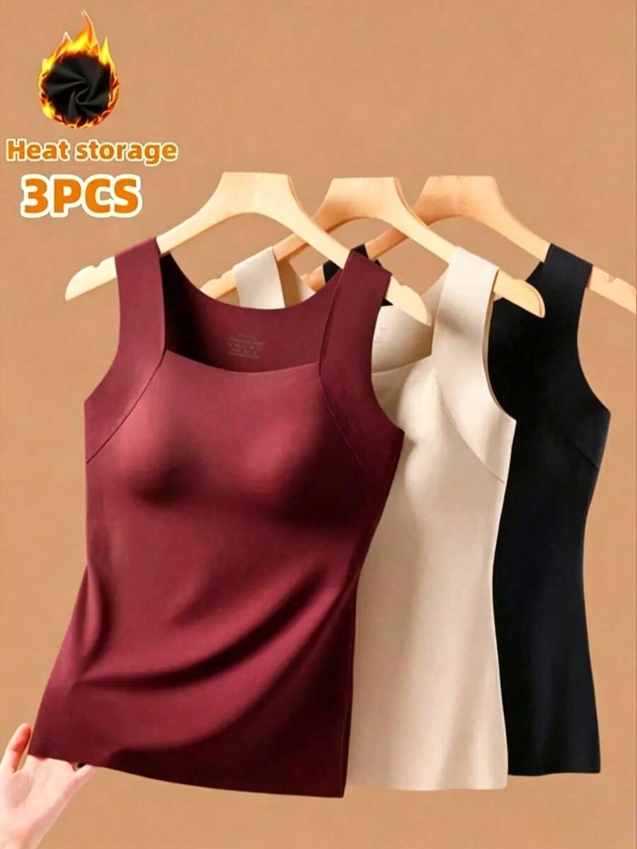 3pcs Seamless Skin-Like Tank Top Camisole Base Layer Innerwear Slim Fit Back-Flattering Top - Multicolor - View 1