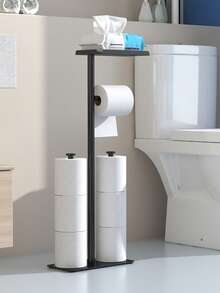 Floor Standing Toilet Paper Storage Rack,Freestanding Tissue Holder With Flat Top Shelf For Wet Wipes,Capacity Bathroom Organizer For Modern Restroom Separated Storage Zones Classify Daily Tissue And Spare Rolls Neatly,Simple Assembly Without Wall Mo - Multicolor - View 3