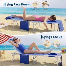Juego de 2 bancos reclinables de exterior para jardín - 3 en 1 con orificio facial y mesa lateral plegable - 5 posiciones ajustables,estructura textilene resistente,Ideal para piscina, terraza y patio - Azul marino - Ver 4