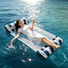 2pcs Floating Bed Set, Inflatable Float, Inflatable Pool Hammock, Multi-Functional PVC Pool Float With Saddle, Lounge Chair And Drifting Function, Perfect For Travel And Family Pool Time, Ideal For Vacation, Beach, Sunbathing, Pool Party - Multicolor - View 4