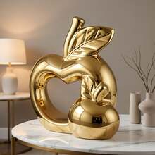 1pc Luxury Metallic Ceramic Hollow Heart Apple Statue Ornament, Ceramic Material, Glossy Surface, Luxury Home Decor, Creative Apple Design, Living Room Desktop Entryway Decoration Small Ornament - A - View 5