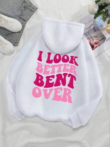 Look Better Bent Over - Felpa con Scritta Divertente da Donna, Stile Hip Hop, Ampia, con Cappuccio, Casual, Autunnale, Felpa con Cappuccio Foderata in Pelliccia, Moda, Taglie S-XXL - Bianco - Visualizzare 1