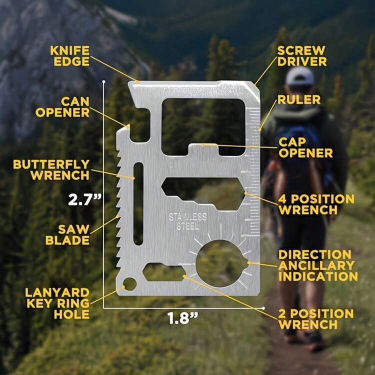 11-In-1 Stainless Steel Pocket Tool, Credit Card Size, With Dual Serrated Blade Bottle Opener, Suitable For Outdoor Survival - Military Knife - View 4