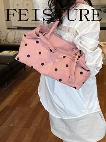 FEISTURE 1件波點大容量女款單肩包，附扣飾裝飾，時尚托特包，適合女孩、女性、大學生、職場新人與白領上班族，完美適用於工作、商務、通勤、上學 - 粉色 - 查看 4