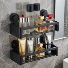 KOEMO 1pc Bathroom Storage Rack, Wall-Mounted Bathroom Organizer Shelf, Washbasin Supplies Holder - No Drilling Installation, Vacuum Suction Cup Strong Load-Bearing Rectangular Rack, Suitable For Shower Room And Toilet Wall/Tiles, Storage For Toiletries, Bath Products, Cosmetics And More - View 6