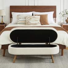 Storage Bench Beige Chenille 110cm – Space-Saving For Entryway, Bedroom, Living Room - 米色 - 查看 8