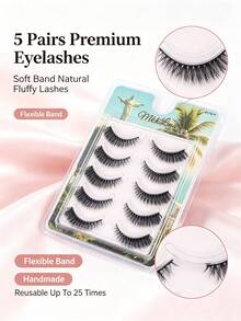 Mkhlina Cat Eye Fluffy Volume Fake Lashes 5 Pairs Soft Light Reusable Eye Eyelashes(P179F) - Black - View 2