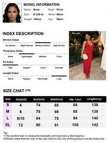 NEW IDEA 女款優雅性感紅色掛脖露背開衩修身長洋裝，適合夏季晚宴、海灘度假與派對穿著 - 紅色 - 查看 4