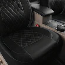 全套 PU 皮革汽車座椅套，單線菱格紋絎縫支撐皮革 PU 人造皮革，相容安全氣囊，透氣，適用於轎車、卡車和 SUV，舒適耐用，防水透氣，防止汽車座椅沾染污漬、灰塵和液體濺灑 - A - 查看 3