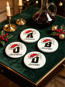 1pc Customized Name Christmas Hat Shaped Absorbent Ceramic Coaster, Heat-Resistant Pad, Suitable For Drinks, Tea Cups And Coffee Mugs, Home And Restaurant Decor, Holiday Essential Gift, Christmas Decoration, Christmas Gift - Multicolor - View 9