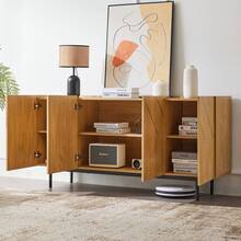 Living Room Sideboard With 4 Drawers And Metal Inlays - Versatile Cabinet, Buffet, Display Unit – - Natural - View 3