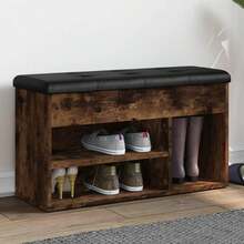 vidaXL Shoe Bench, Shoe Rack With Storage, Bench With Upholstered Seat Cushion, Shoe Cabinet, Shoe Storage, Hallway Bench, Smoked Oak Wood Composite - Smoked Oak - View 8