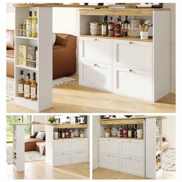 360 Degree Rotating Bar Table With 4 Drawers And Open Shelves – Suitable For Kitchen/Office/Living