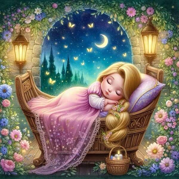 1PC DIY 5D Diamond Painting Kit Sleeping Little Princess Pattern - Round Full Drill Art Mosaic Craft, Home Wall Decor, Unframed
