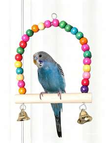1pc Parrot Stand With Colored Wooden Beads Arch Swing, Birdcage Style Wooden Stand, Bird Toy Stand Stick Climbing Ladder, Random Color - Multicolor - View 1