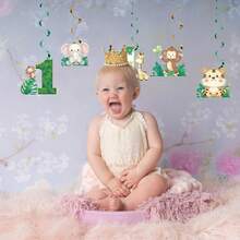 8pcs Paper Jungle Adventure Animal Party Decorations - Hanging Spiral Decor & Room Decoration Set, Suitable For Jungle Theme Party Birthday Supplies (White) Ribbon - Multicolor - View 6