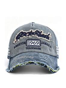 1 pieza Gorra de béisbol casual unisex vintage desgastada lavada y rasgada, adecuada para uso diario - Gris azul A - Ver 2