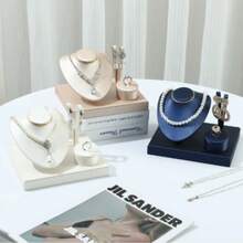 1pc PU Leather Model Necklace Display Stand With Earring Storage Base, Bust Jewelry Display Rack - Brushed Jewelry Stand - View 2