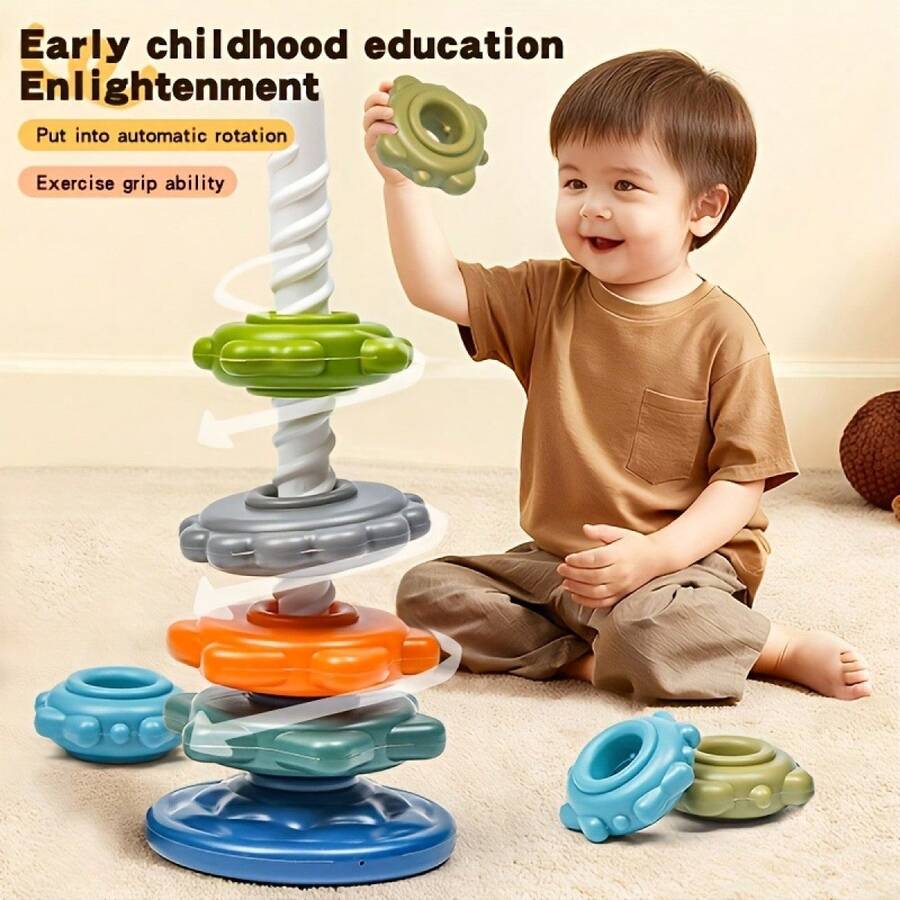 1 Set Multi-Shape Rotating Tower Toy, Rotating Stacking And Matching Game, Enhances Color Recognition, Cognitive Development Toy, Children's Holiday Toy