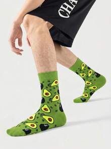 1/5/10 Pairs Men's Mid-Calf Socks, Funny Green Avocado Cartoon Unisex Sports Style Long Socks, Crazy Happy Socks - Multicolor - View 15