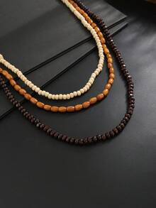 1pc Bohemian Style Wooden Beaded Necklace, Suitable For Vacation And Party Wear, Ideal Gift For Family And Friends, Men's Multi-Layer Necklace - Multi-layer Beaded Necklace - View 4
