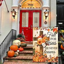 1pc Autumn Thanksgiving Pumpkin Garden Flag, Polyester Material, Thanksgiving Message Pumpkin Outdoor Garden Flag, Double-Sided Printed Yard Decor Sign, Outdoor Home Decoration - B - View 3