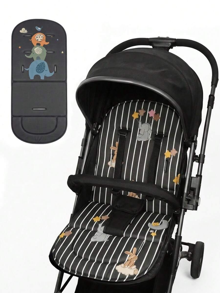 1pc Cartoon Pattern Baby Stroller Seat Cushion, Skin-Friendly Soft Durable Non-Deforming, All-Season Breathable, Removable Washable Anti-Slip Fixed, Compatible With Multiple Baby Stroller Models - Multicolor - View 1