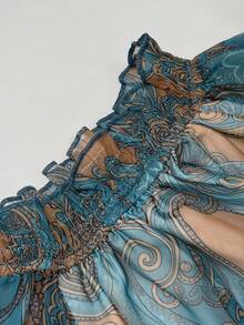 Vintage Paisley Cashew Flower Chiffon Tank Top Women, Bohemian Style Semi-Sheer Flowy Sleeveless Loose Blouse With All-Over Paisley Print And Ruffle Collar - Blue - View 6