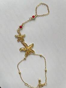 1pc Fashionable Ocean Style Starfish Pearl Beaded Finger Chain, Suitable For Women's Daily, Vacation, Beach, Date Wear, Bracelet Size Is Based On The Actual Size, Not Based On The Beads - Red - View 15