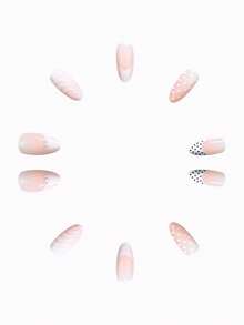 24片/組優雅3D漸層波浪法式珍珠波點杏仁形穿戴甲，含果凍膠與指甲锉，適合女孩與女性日常佩戴、派對，美甲用品，秋季美甲 - 彩色 - 查看 5