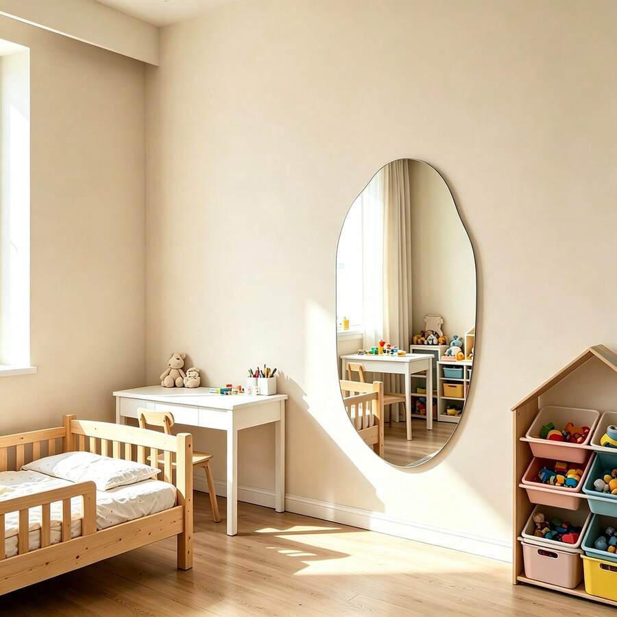 1pc Asymmetrical Acrylic Mirror Wall Sticker, Asymmetrical Shaped Acrylic Mirror, Unique Design, Home Decor, Kids Room Decorative Mirror - Multicolor - View 1
